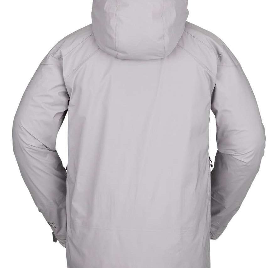 Volcom Guch Stretch GORE-TEX Jacket 2022 - A light gray jacket with a hood, featuring black zippers and a white logo on the left sleeve.