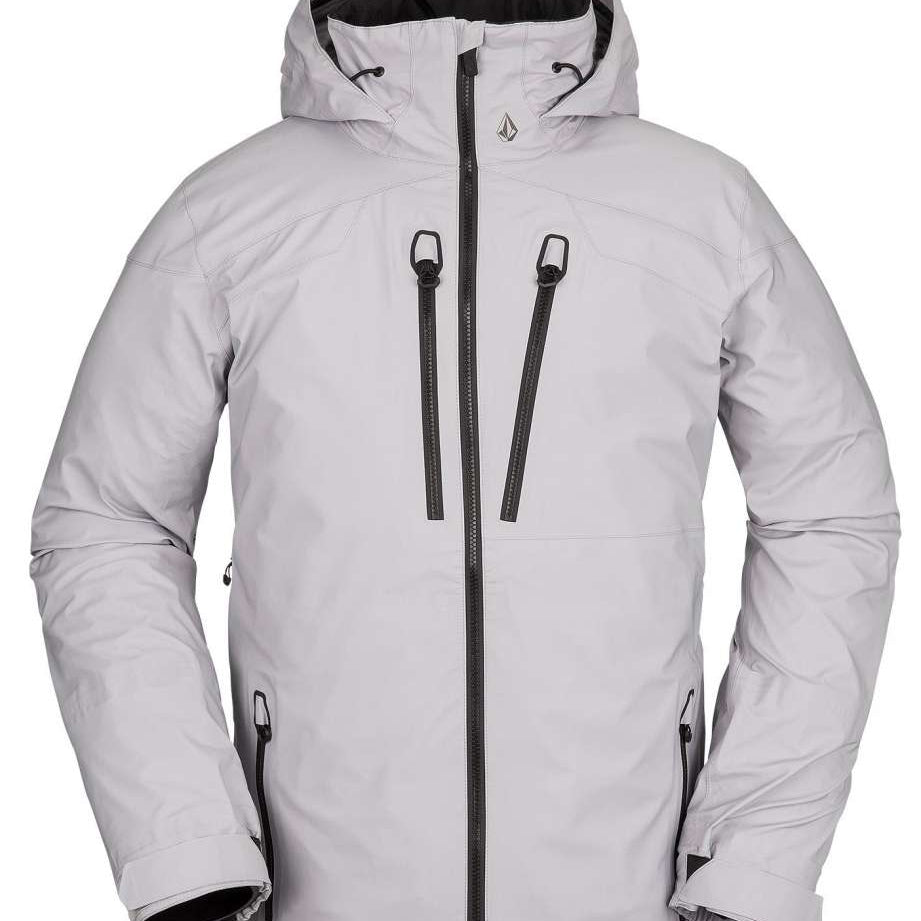 Volcom Guch Stretch GORE-TEX Jacket 2022 - A light gray jacket with a hood, featuring black zippers and a small logo on the upper chest area.