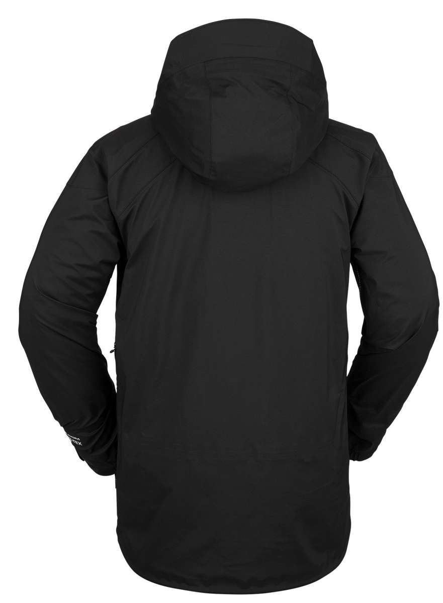 Volcom Guch Stretch GORE-TEX Jacket 2022 - A black jacket with a hood, featuring diagonal stripes on the sleeves and chest.