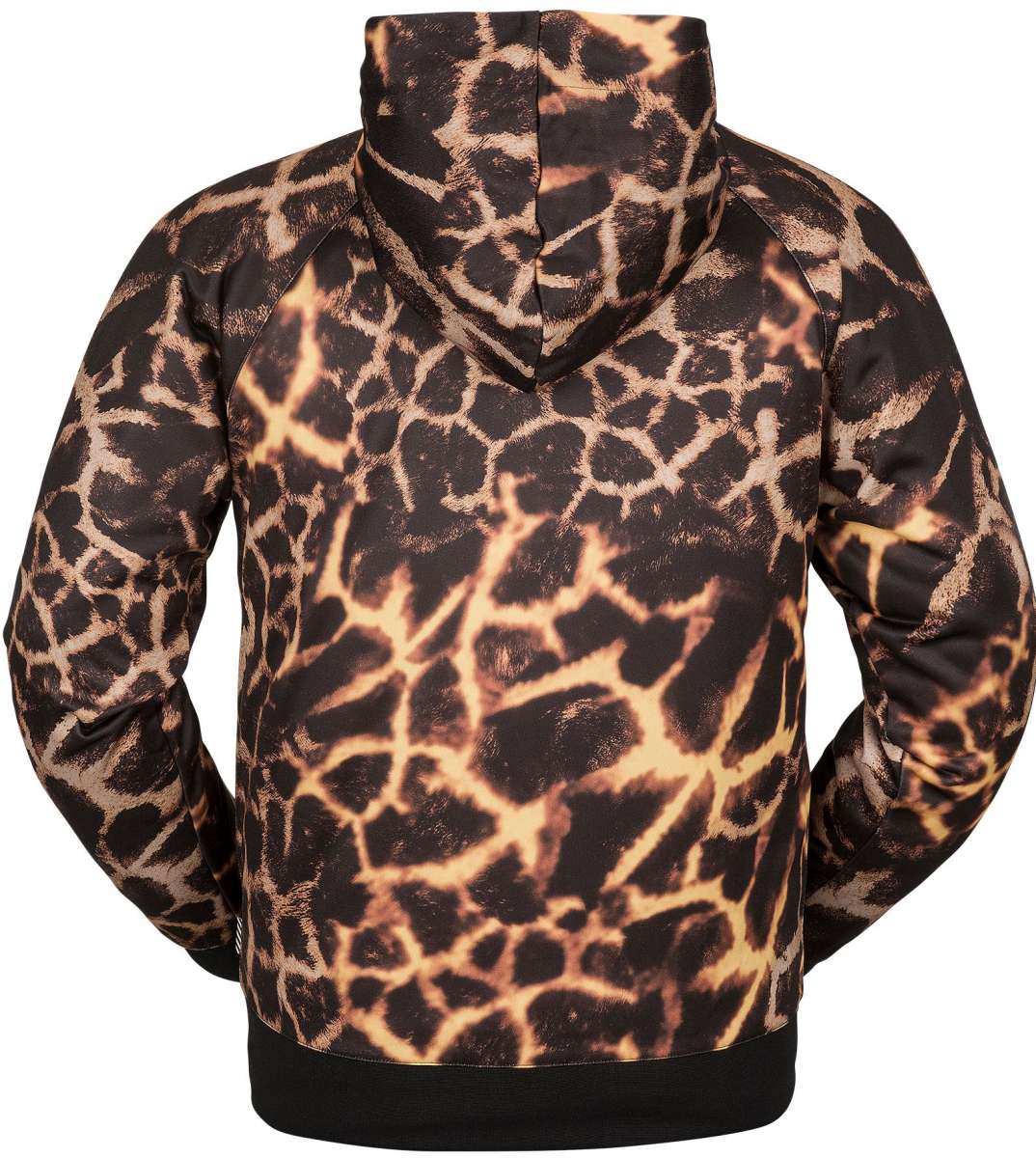 Volcom Hydro Riding Hoodie 2023 - A black hoodie with a brown and tan giraffe print design.