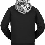 Volcom Hydro Riding Hoodie 2023 - A black hoodie with a white and grey abstract design on the hood.