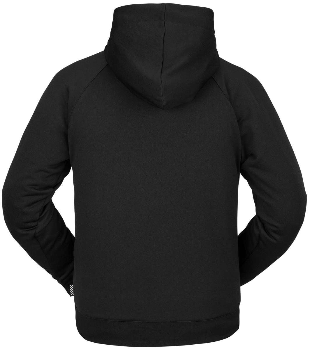 Volcom Hydro Riding Hoodie 2023 - A black hoodie with a hood and drawstrings, featuring a white logo on the chest.