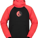 Volcom - A black hoodie with a large, round logo featuring a pink circle and a stylized "V" in the center.