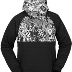 Volcom - A black hoodie with a white graphic of a man riding a wave on the chest.