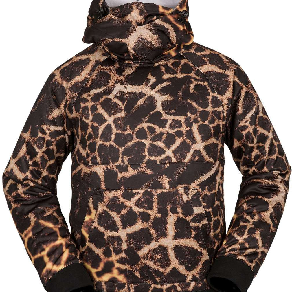 Volcom Hydro Riding Hoodie 2023 - A black hoodie with a white and orange giraffe print design.
