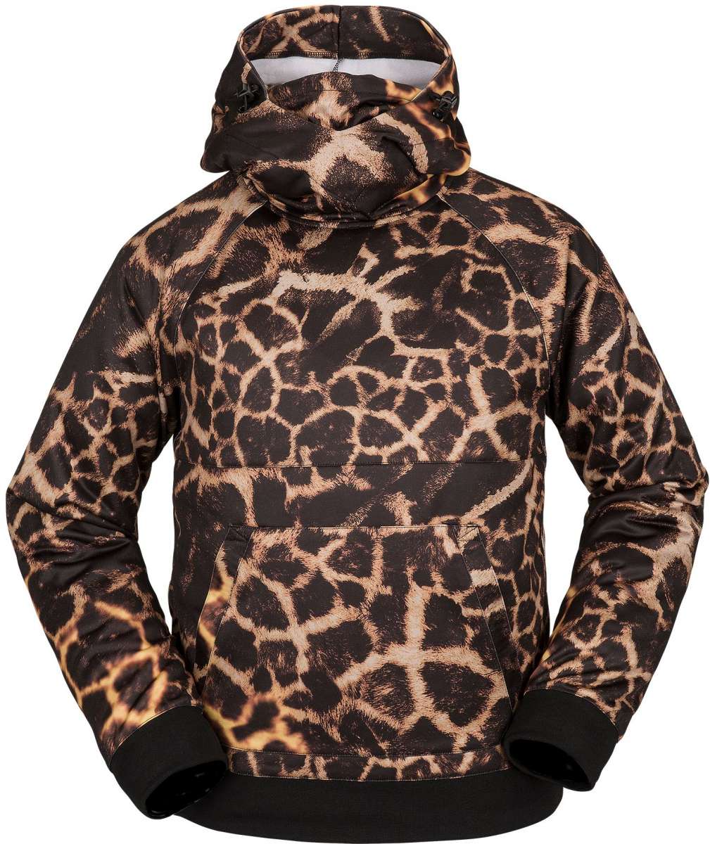 Volcom Hydro Riding Hoodie 2023 - A black hoodie with a white and orange giraffe print design.