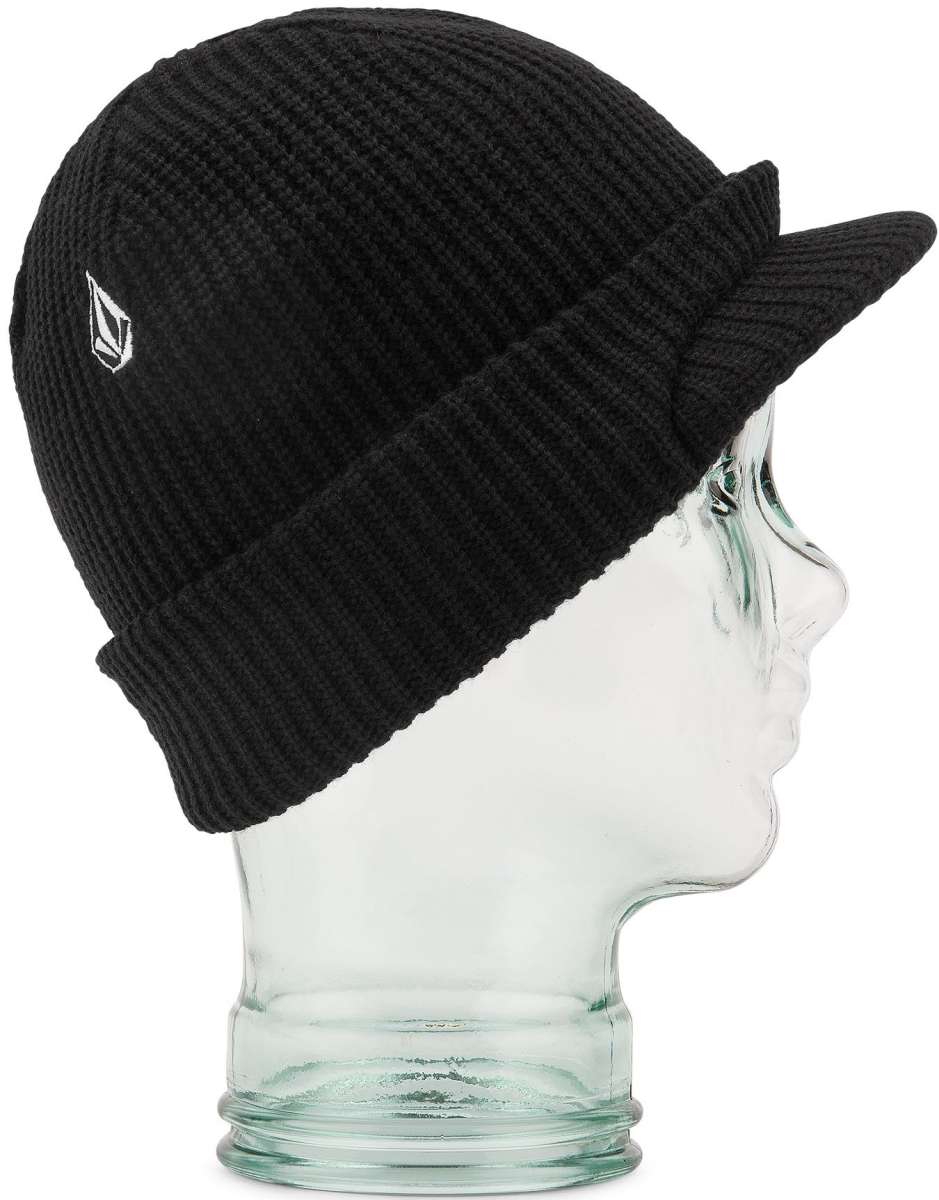Volcom JLA Visor Beanie 2023 - Black beanie with a white logo on the front and a visor attached to the top.