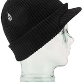 Volcom JLA Visor Beanie 2023 - Black beanie with a white logo on the front and a visor attached to the top.