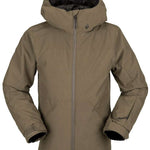 Volcom Juniors' Vernon Insulated Jacket 2023 - A tan-colored jacket with a hood, featuring a small logo on the upper left side of the chest area.