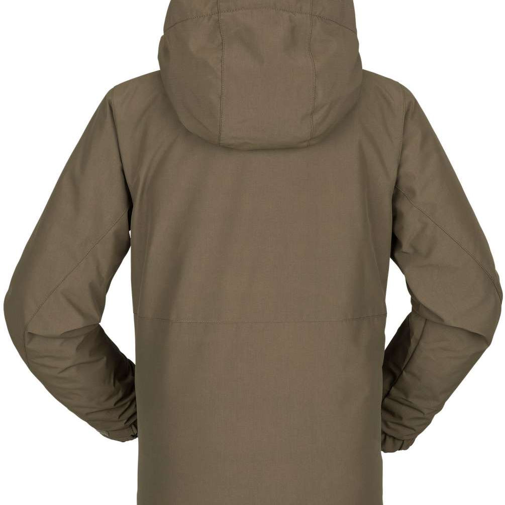 Volcom Juniors' Vernon Insulated Jacket 2023 - A brown jacket with a hood, featuring a zipper and two pockets on the front.