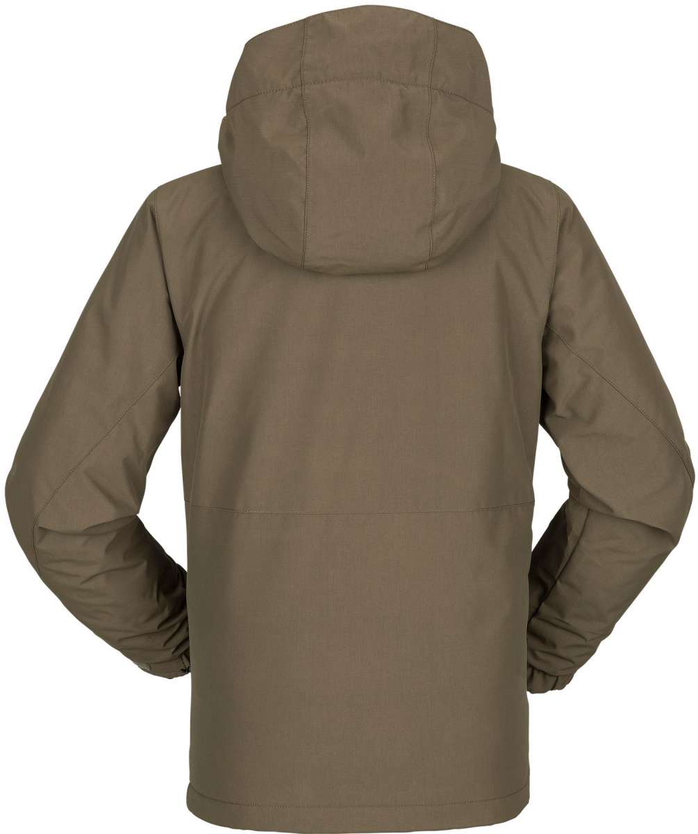 Volcom Juniors' Vernon Insulated Jacket 2023 - A brown jacket with a hood, featuring a zipper and two pockets on the front.