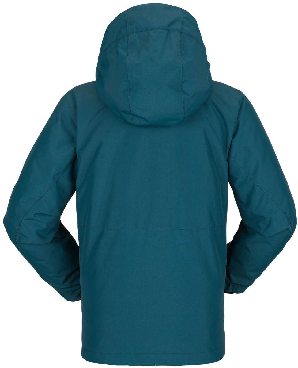Volcom Juniors' Vernon Insulated Jacket 2023 - A dark green jacket with a hood, featuring a zipper and two pockets on the front.