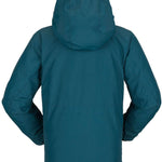 Volcom Juniors' Vernon Insulated Jacket 2023 - A dark green jacket with a hood, featuring a zipper and two pockets on the front.