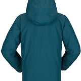 Volcom Juniors' Vernon Insulated Jacket 2023 - A dark green jacket with a hood, featuring a zipper and two pockets on the front.