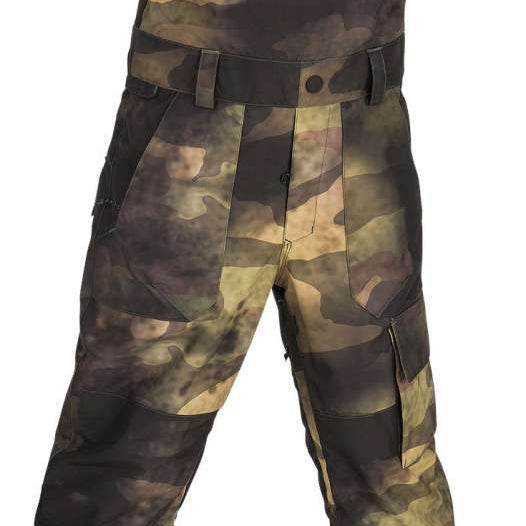 Volcom Juniors Barkley Bib Overall - Bib overall with camouflage pattern, featuring a black zipper and adjustable straps.