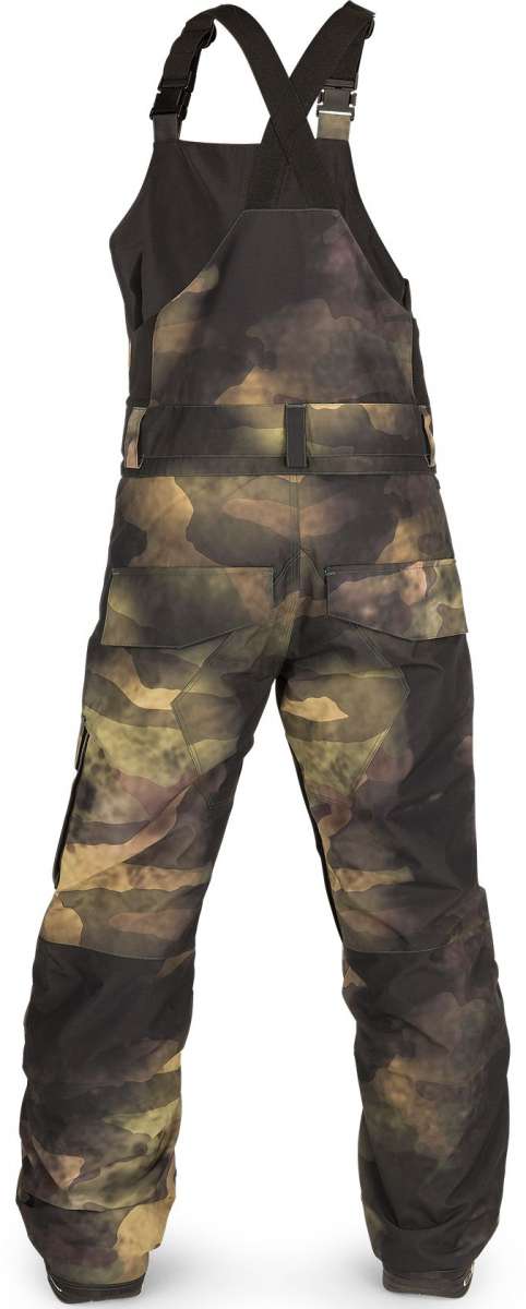 Volcom Juniors Barkley Bib Overall - Camo-printed bib overalls with adjustable straps and multiple pockets.