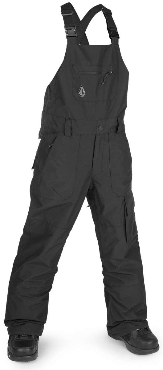 Volcom Juniors Barkley Bib Overall - Black bib overalls with a small white logo on the chest pocket.