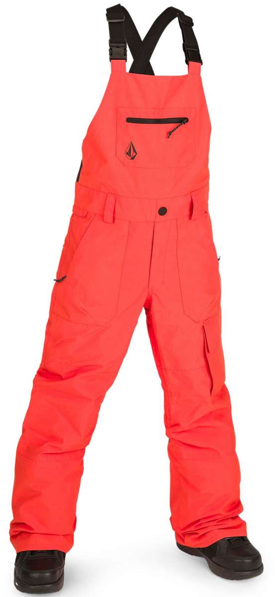 Volcom Juniors Barkley Bib Overall - Bib overall with black, gray, and red color scheme featuring a geometric pattern on the side pocket.