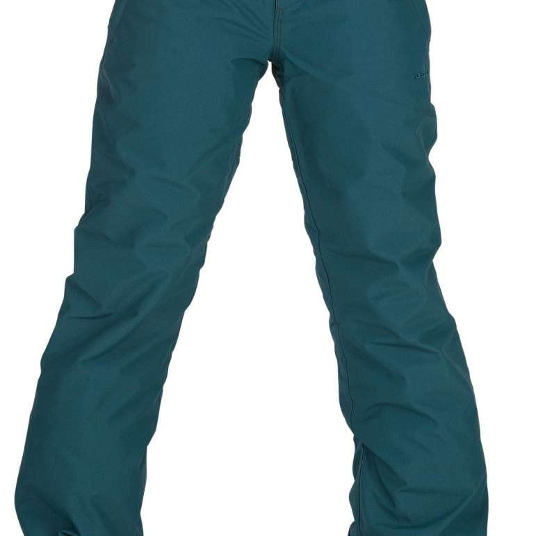 Volcom Juniors Freakin' Chino Insulated Pant 2023 - Dark-washed, straight-leg chinos with a subtle sheen and dark brown belt loops.