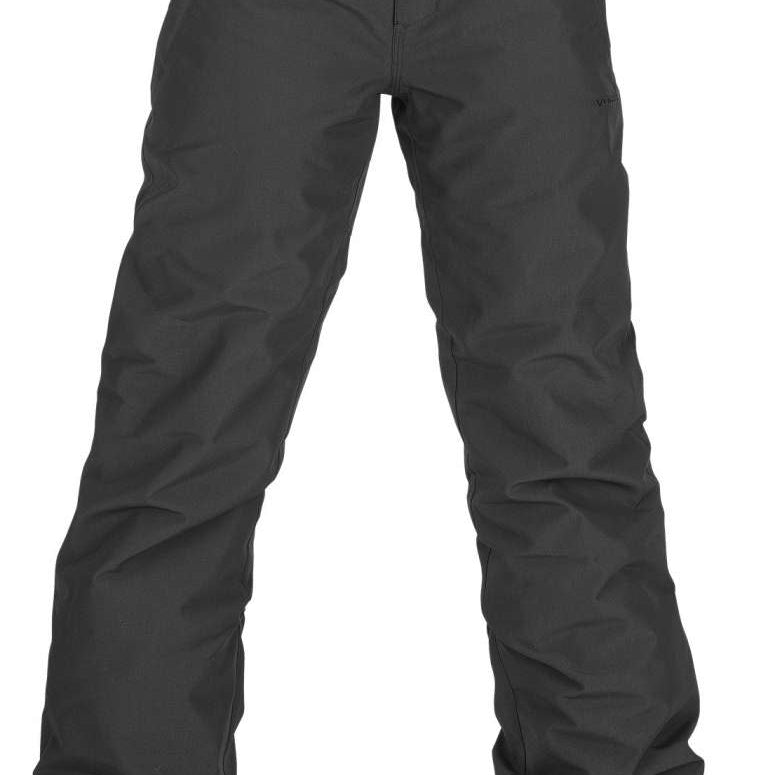Volcom Juniors Freakin' Chino Insulated Pant - Black pants with a subtle white stripe on the side seam and black drawstring at the waist.