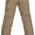 Volcom Juniors Freakin' Chino Insulated Pant 2023 - A pair of khaki-colored snow pants with a zippered pocket on the side and a black logo patch on the left leg.