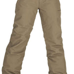 Volcom Juniors Freakin' Chino Insulated Pant 2023 - A pair of khaki-colored snow pants with a subtle pattern and zippered pockets.