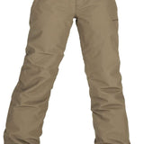 Volcom Juniors Freakin' Chino Insulated Pant 2023 - A pair of khaki-colored snow pants with a subtle pattern and zippered pockets.