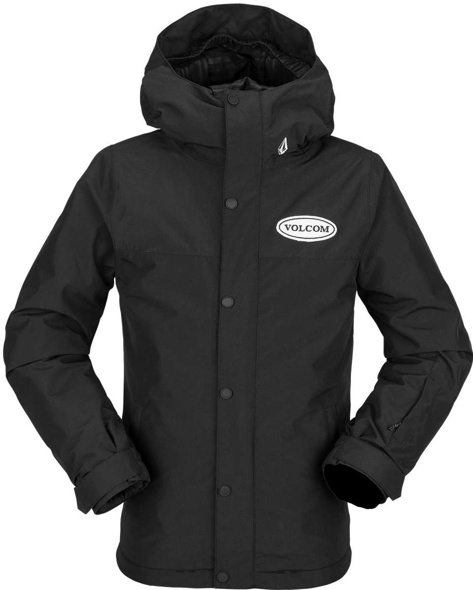 Volcom Juniors Stone 91 Insulated Jacket - A black jacket with a white logo on the left chest and a hood.