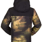 Volcom Juniors Stone 91 Insulated Jacket - A black, olive green and brown camouflage patterned jacket with a hood.