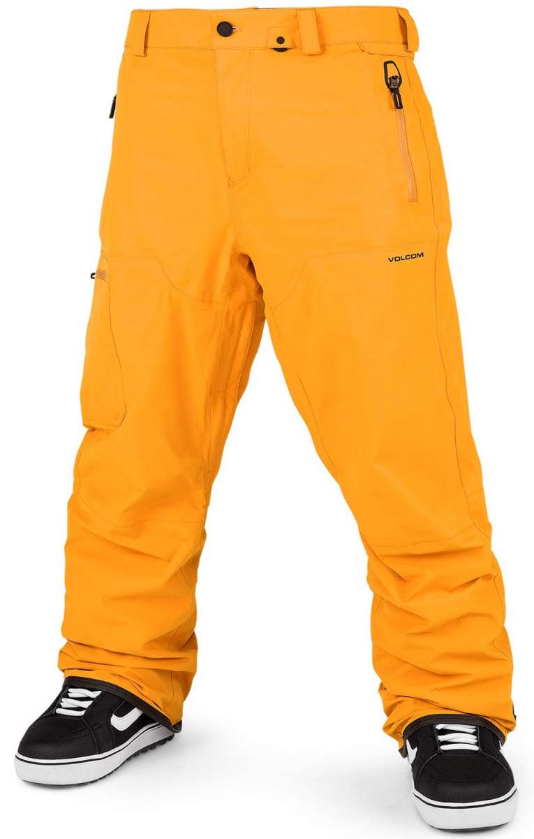 Volcom L GORE-TEX Shell Pant 2024 - A pair of yellow ski pants with a zippered pocket on the right thigh and a black zipper pull.