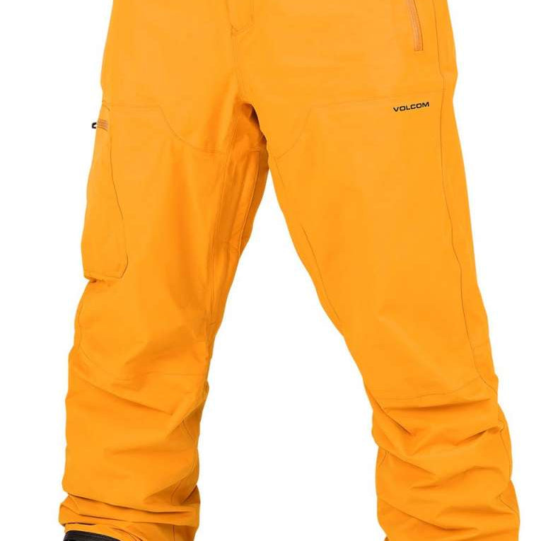 Volcom L GORE-TEX Shell Pant 2024 - A pair of yellow ski pants with a zippered pocket on the right thigh and a black zipper pull.