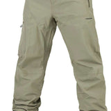 Volcom L GORE-TEX Shell Pant 2024 - A pair of khaki-colored snow pants with a zippered pocket on the right thigh and black drawstrings at the waistband.