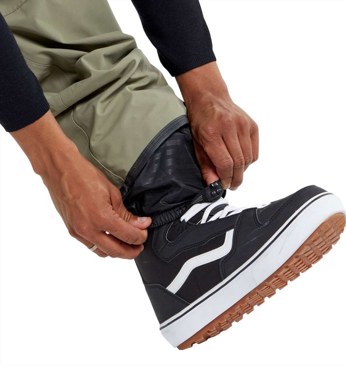 Volcom L GORE-TEX Shell Pant 2024 - A pair of khaki-colored pants with a zippered fly and two front pockets.