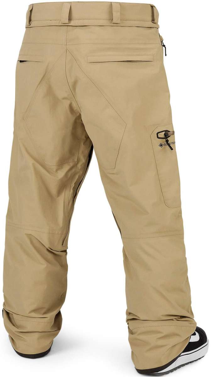 Volcom L GORE-TEX Shell Pant 2024 - Beige snow pants with a zippered pocket on the right thigh and black hardware.