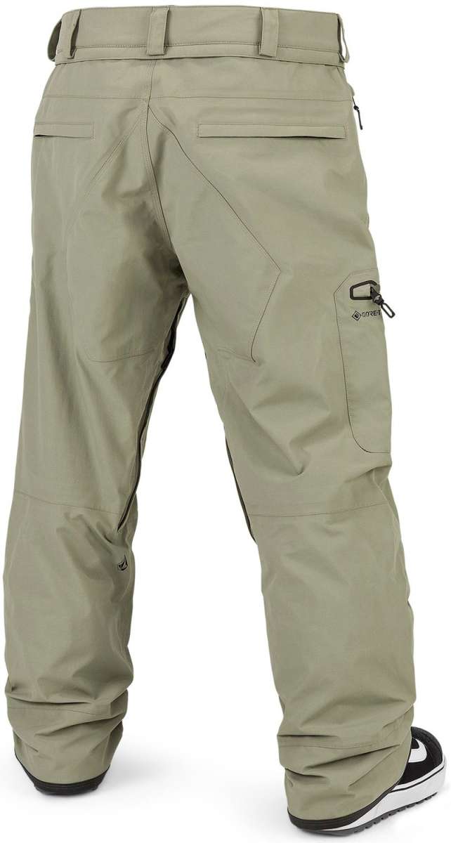 Volcom L GORE-TEX Shell Pant 2024 - Khaki pants with a zippered pocket on the thigh and black stitching.