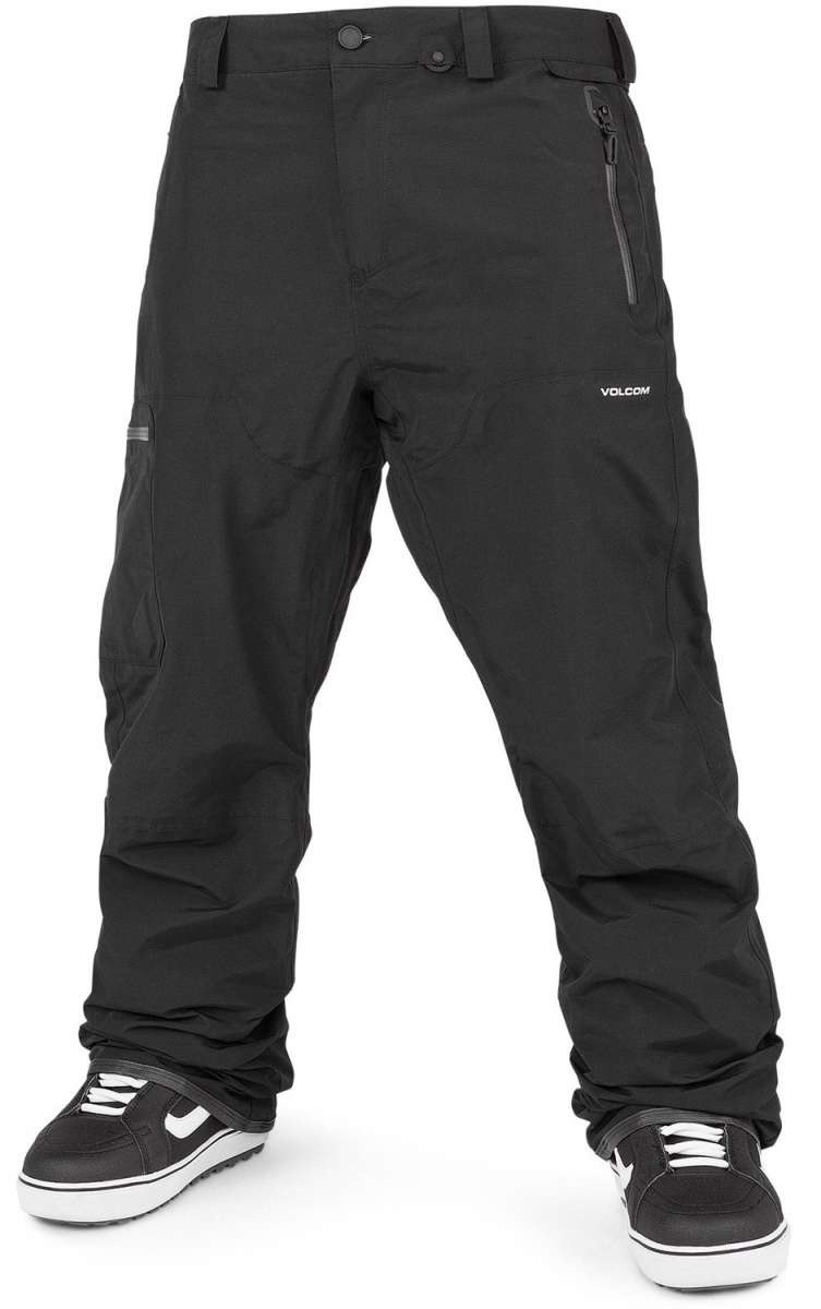 Volcom L GORE-TEX Shell Pant 2024 - Black pants with a zippered pocket on the right thigh and a small white logo on the left leg.