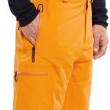Volcom L GORE-TEX Shell Pant 2024 - A pair of orange snow pants with a zippered pocket on the thigh and an adjustable waistband.