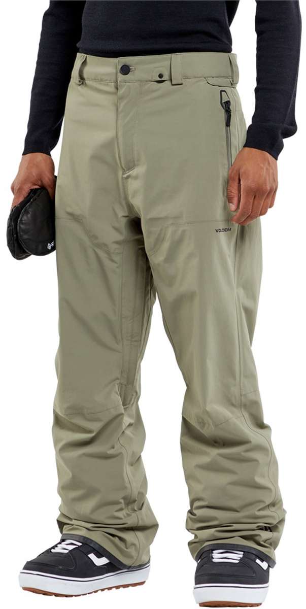 Volcom L GORE-TEX Shell Pant 2024 - Black pants with a subtle white logo on the left thigh and black zippers on the side pockets.