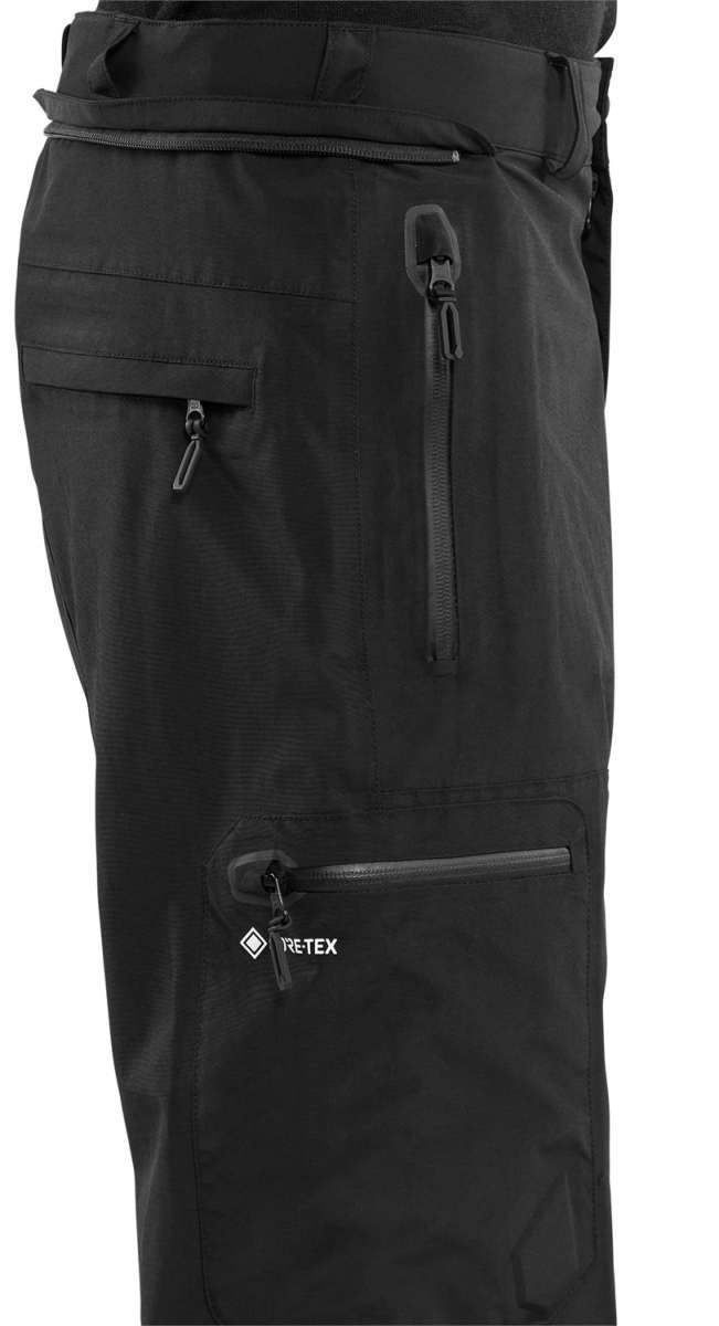 Volcom L GORE-TEX Shell Pant 2024 - Black pants with a zippered pocket on the right thigh and a small white logo near the bottom of the left leg.