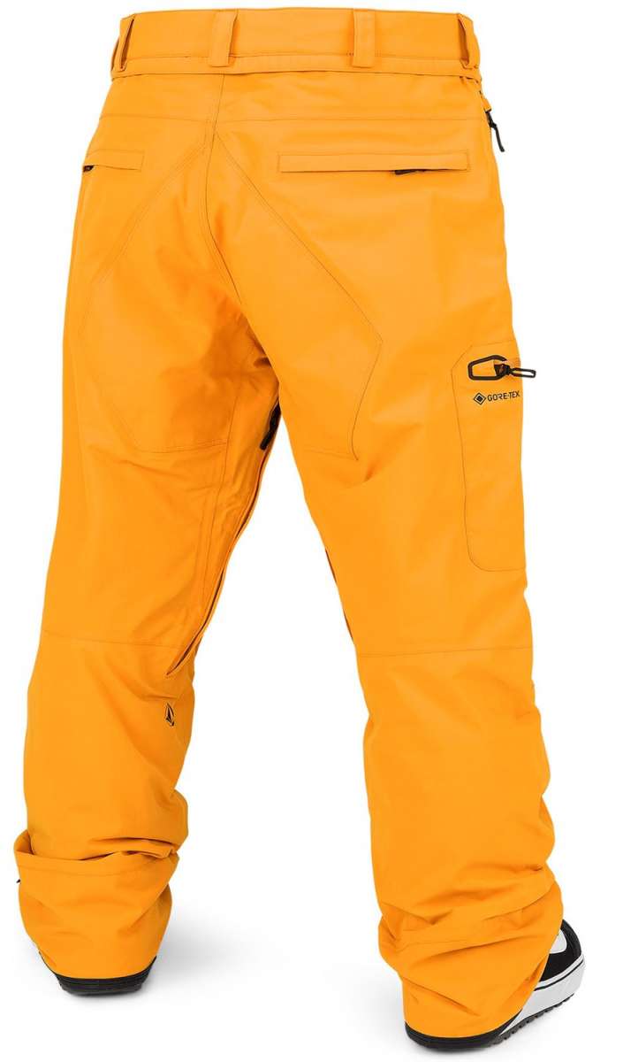 Volcom L GORE-TEX Shell Pant 2024 - A pair of bright orange snow pants with a black zipper on the left leg.