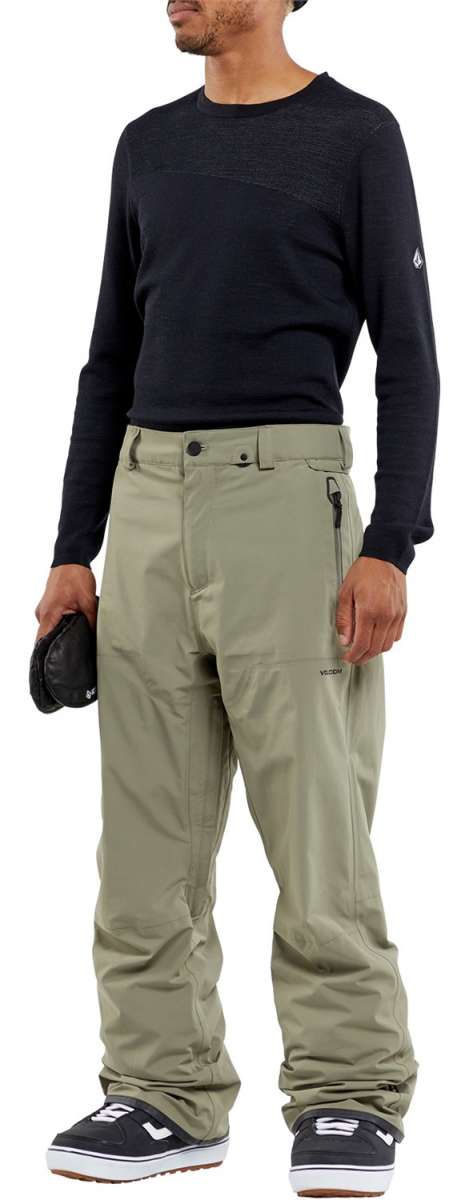 Volcom L GORE-TEX Shell Pant 2024 - Black pants with white logo on left thigh and black zipper pull.