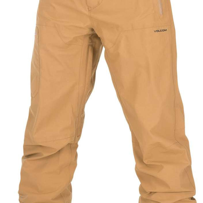 Volcom L GORE-TEX Shell Pant 2023 - Beige snow pants with a zippered pocket on the right thigh and black hardware.