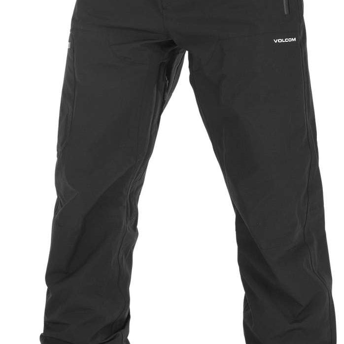 Volcom L GORE-TEX Shell Pant 2023 - Black pants with diagonal quilted pattern on thigh and leg, zippered pocket on right side.