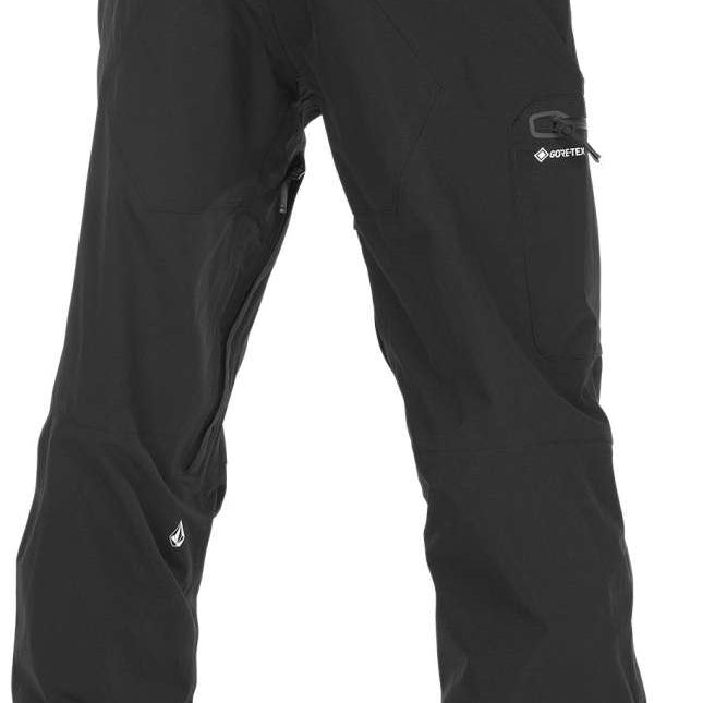 Volcom L GORE-TEX Shell Pant 2023 - Black pants with diagonal stitching on the thigh and a zippered pocket on the side.