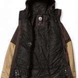 Volcom L Insulated GORE-TEX Jacket 2024 - A black jacket with a hood, featuring a white logo on the chest and a zipper closure.