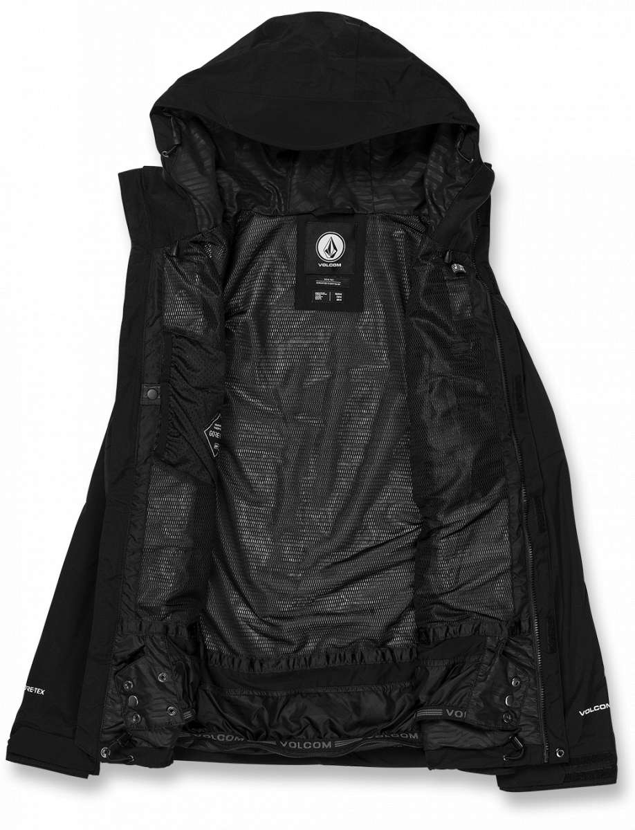 Volcom L Insulated GORE-TEX Jacket 2024 - Black jacket with white logo on chest and black zipper.