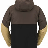 Volcom L Insulated GORE-TEX Jacket 2024 - A brown and black jacket with a hood, featuring tan accents on the sleeves.