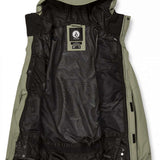 Volcom L Insulated GORE-TEX Jacket 2024 - A black jacket with a white logo on the chest and a hood, laid flat on a solid background.