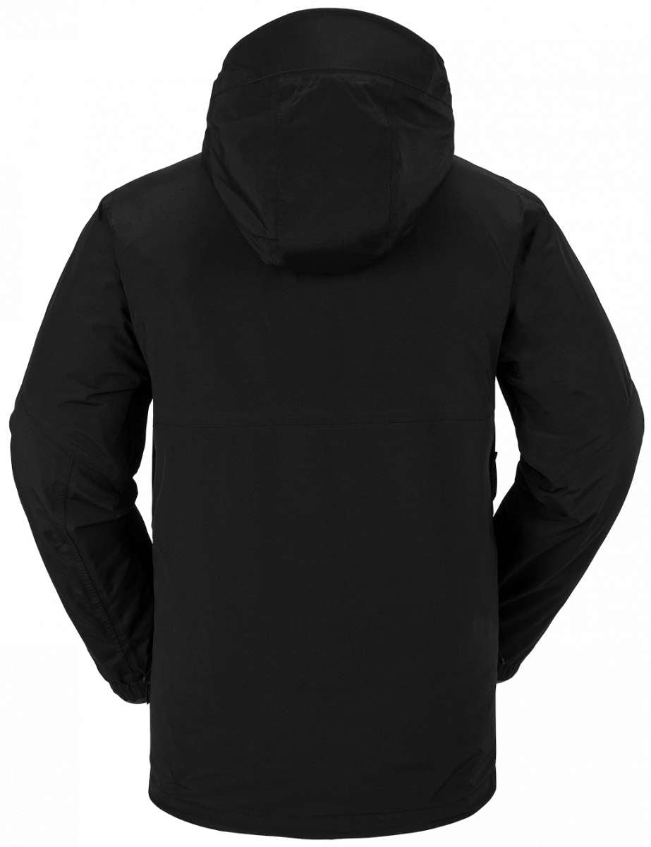 Volcom L Insulated GORE-TEX Jacket 2024 - A black insulated jacket with a hood, featuring a zippered front and two side pockets.