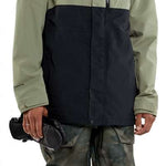 Volcom L Insulated GORE-TEX Jacket - A green and black jacket with a hood, featuring a zipper closure and two pockets on the front.